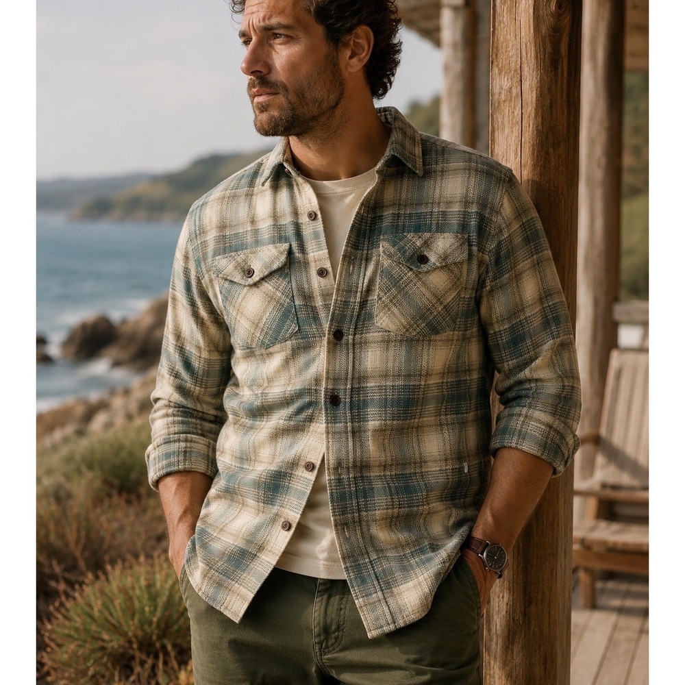 Katin‎ Sierra Flannel Shirt Mens MD Atlantic Green Plaid Long Sleeve Button Down